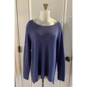 Eileen Fisher Lightweight Merino Wool Light Blue Pullover Long Sleeve Sweater -M